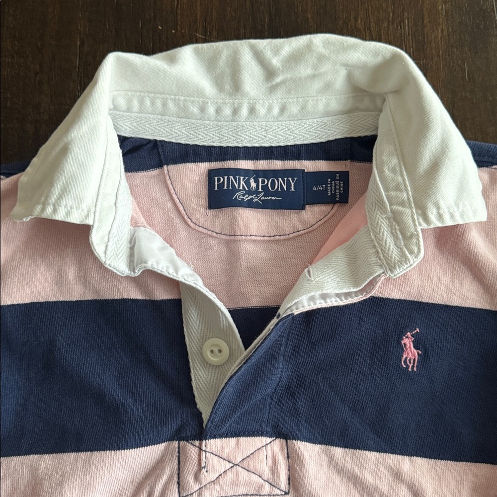 Polo by Ralph Lauren Kids Pink and Navy Striped Polo - Picture 3 of 3